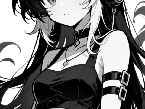 Monochrome Anime Girl with Cat Ears and Headphones