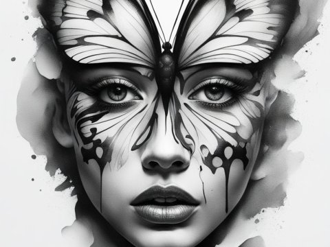 Monochrome Butterfly Face Illusion