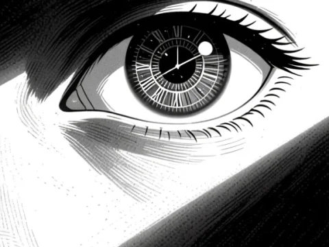 Monochrome Eye with Clockwork Iris in Dark Space