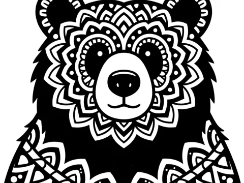 Monochrome Mandala Bear Illustration
