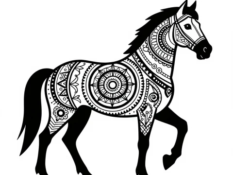 Monochrome Mandala Horse Illustration