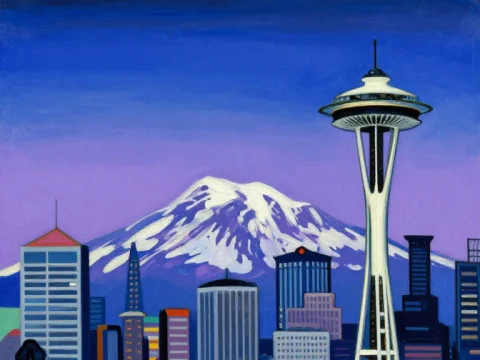 Monochrome Seattle Skyline with Mount Rainier