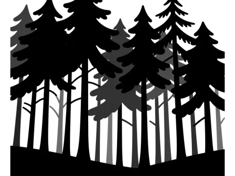 Monochrome Silhouette of Pine Forest