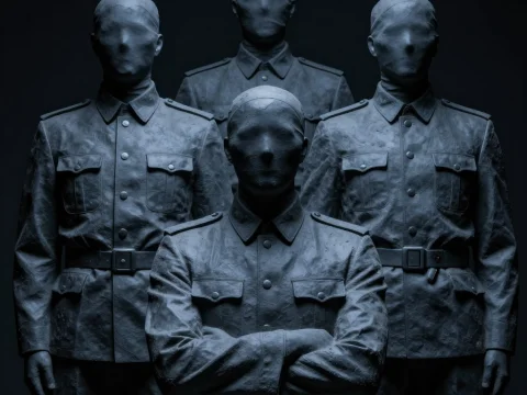 Monochrome Stone Soldiers with Faceless Heads