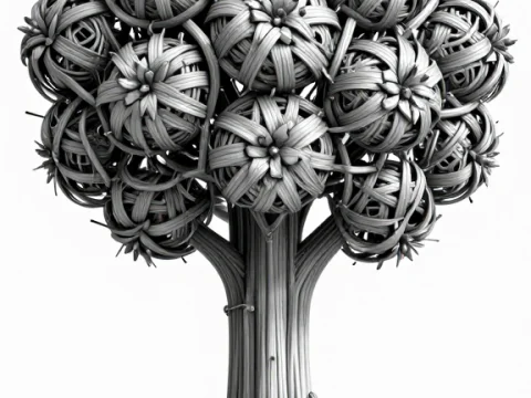 Monochrome Tree of Life with Intricate Spherical Branches