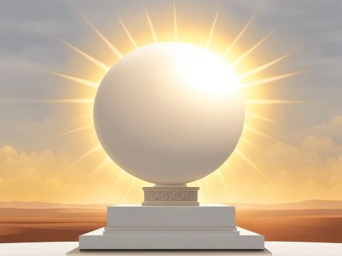 Monumental Sphere with Radiant Sunlight in Desert Landscape