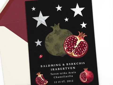 Moody Wedding Invitation with Pomegranates and Stars