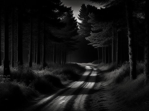 Moonlit Forest Path at Night
