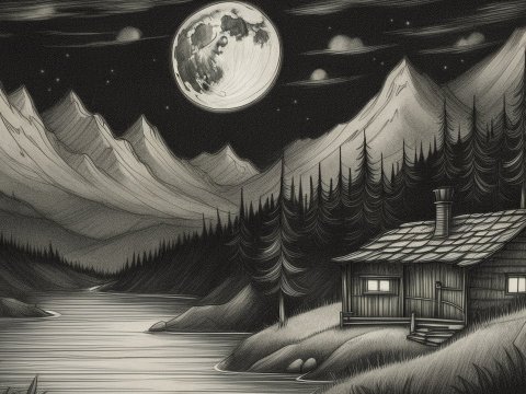 Moonlit Mountain Cabin by the River
