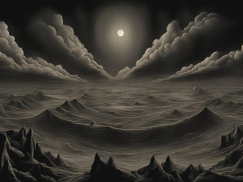 Moonlit Ocean with Dramatic Cloudscape