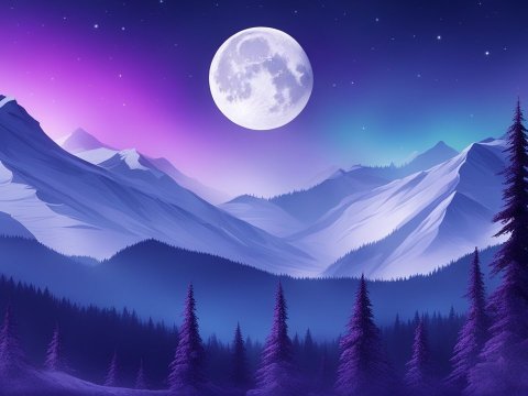 Moonlit Snowy Mountain Landscape at Twilight