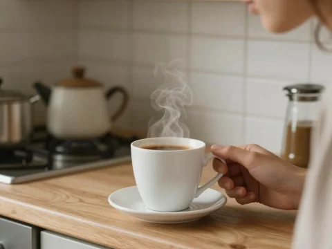 Morning Coffee Moment in Cozy Kitchen