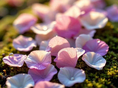 Morning Dew on Soft Pink and White Flower Petals