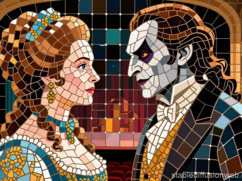 Mosaic Style Portrait of a Victorian Lady and Phantom