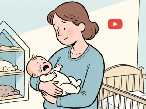 Mother Comforting Crying Baby in Nursery