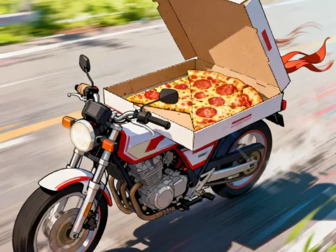 Motorcycle with a Giant Pizza Box on the Back