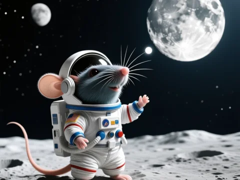 Mouse Astronaut Exploring the Moon Surface