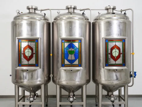 Multi-Section Stainless Steel Tanks with Stained Glass Panels
