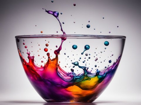 Multicoloured Ink Drops Splashing in Glass Bowl