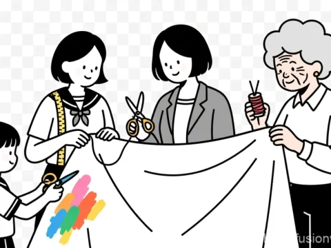 Multigenerational Women Collaborating on Sewing Project