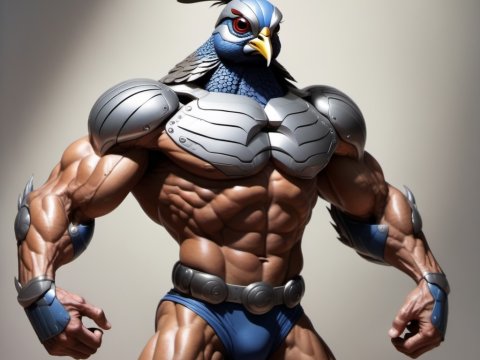 Muscular Anthropomorphic Bird Warrior with Armor