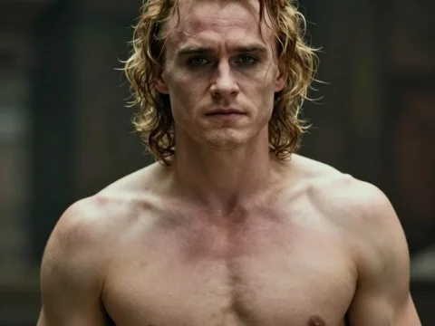 Muscular Blonde Man with Intense Expression