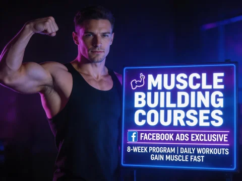 Muscular Man Promoting Muscle Building Courses