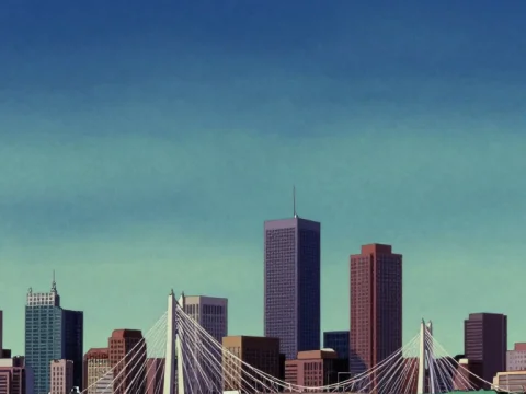 Muted Boston Skyline with Zakim Bridge in Illustration Style