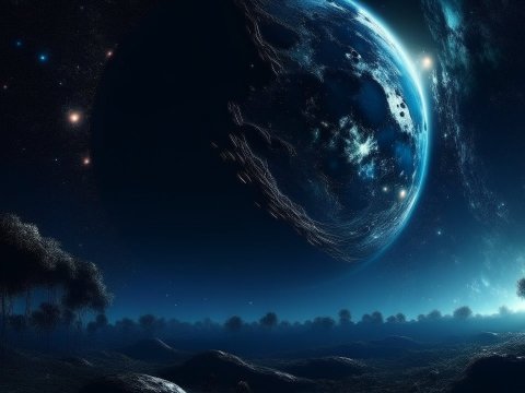 Mysterious Alien Planet Under a Starry Sky