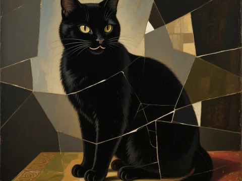 Mysterious Black Cat in Renaissance Style Painting