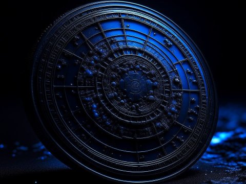 Mysterious Blue Cosmic Disc with Intricate Patterns