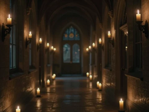 Mysterious Candlelit Gothic Hallway