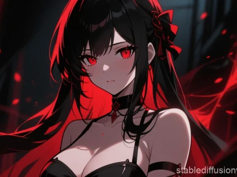 Mysterious Dark Anime Femme with Red Eyes