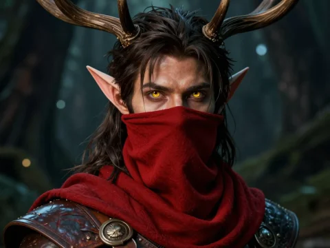 Mysterious Enchanted Ranger with Antlers and Glowing Eyes
