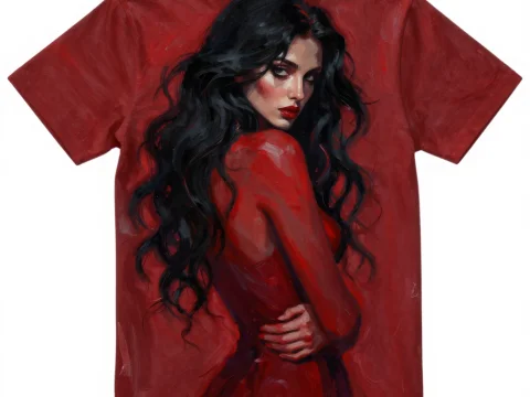 Mysterious Expressionist Portrait of Woman in Red