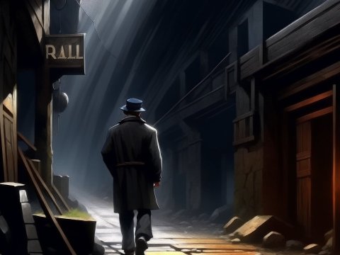 Mysterious Figure Walking Through a Dimly Lit Alley