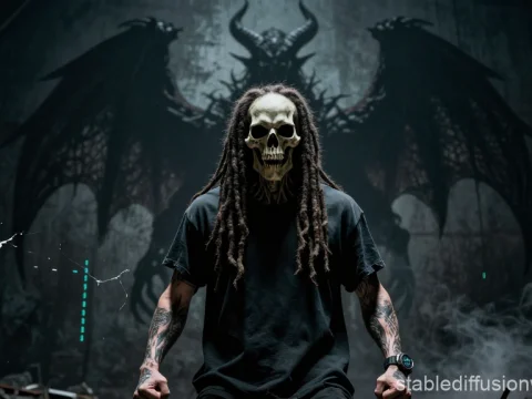 Mysterious Figure with Skull Mask and Dark Wings Mural