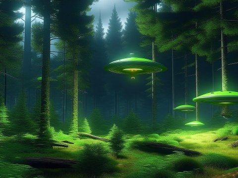 Mysterious Green UFOs Hovering in a Dense Forest