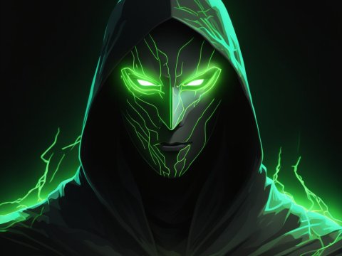 Mysterious Hooded Anti-Hero with Glowing Green Eyes