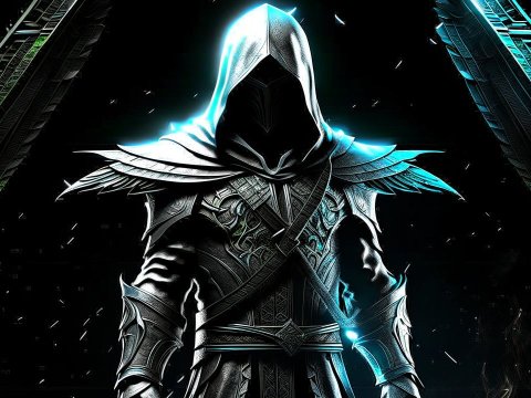 Mysterious Hooded Assassin in Futuristic Armor