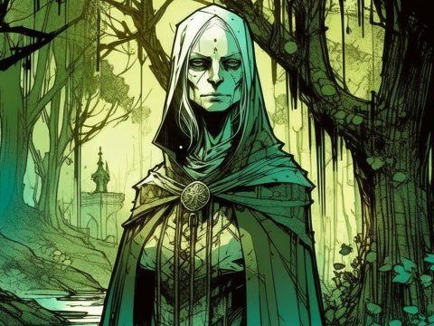 Mysterious Hooded Figure in Enchanted Forest
