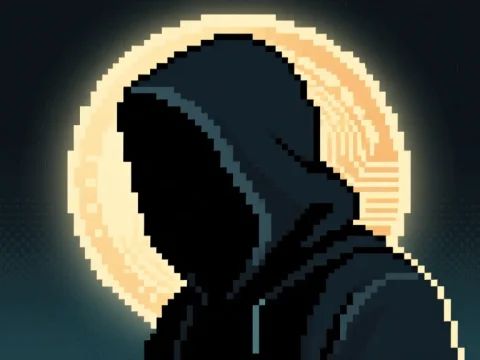 Mysterious Hooded Figure in Pixel Art Style