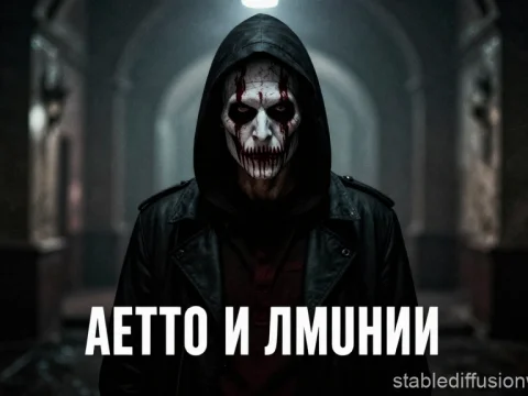 Mysterious Hooded Figure with Creepy Skull Mask in Dark Hallway