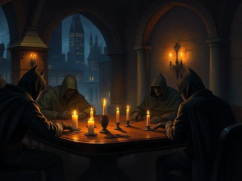 Mysterious Hooded Figures Gathering by Candlelight