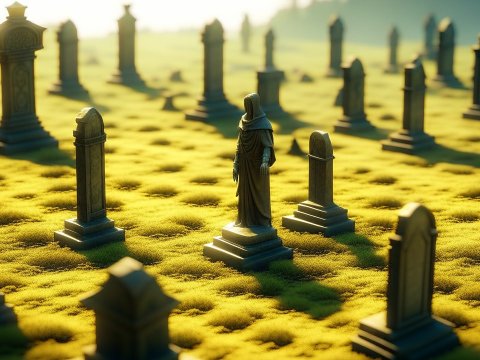 Mysterious Hooded Statue in Sunlit Cemetery