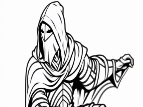 Mysterious Hooded Warrior in Stylized Black and White
