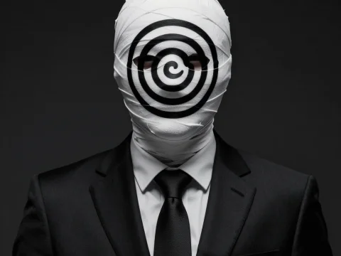 Mysterious Hypnotist in Suit with Spiral Mask