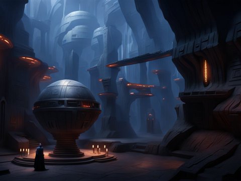 Mysterious Jedi Temple Interior with Futuristic Orb