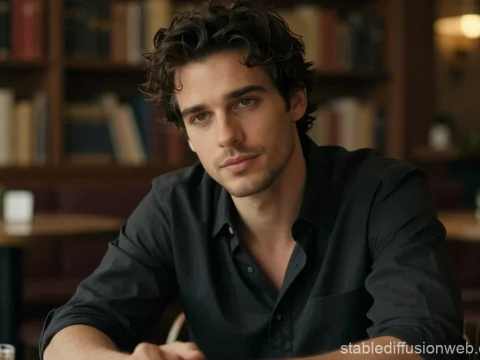 Mysterious Man in Cozy Library Setting