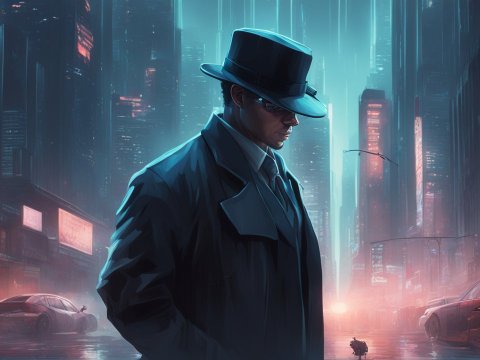 Mysterious Man in Futuristic Cityscape